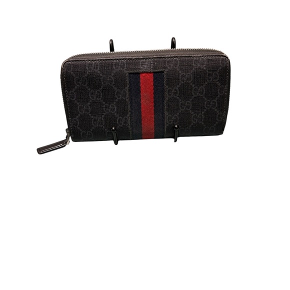 Gucci Handbags - Gucci GG Supreme Web Zip Around Wallet Black Grey Blue Red Stripe GUC